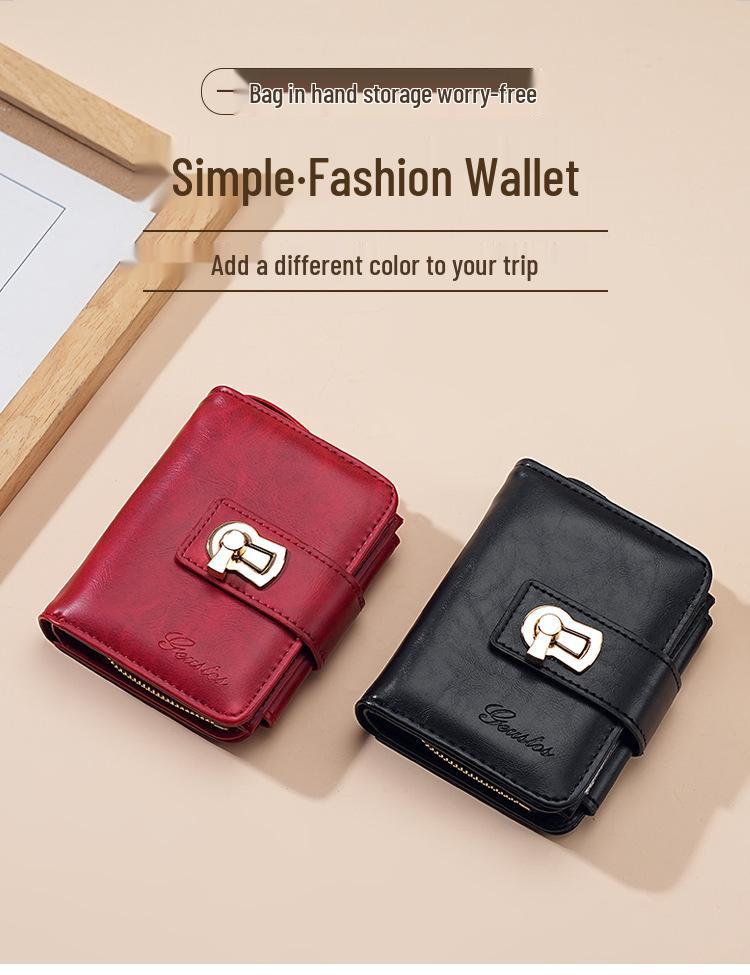 2025 Women's Genuine Leather Short Wallet - Multi-Card Slot, Large Capacity, Coin Purse, Cowhide, Korean Style, Buckle Closure.