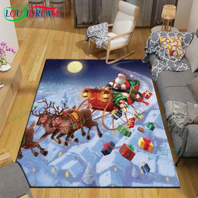 Christmas Santa Claus Carpet Living Room Bedroom Carpet Balcony Bathroom Non-slip Door Mat Photography Props Birthday Gift
