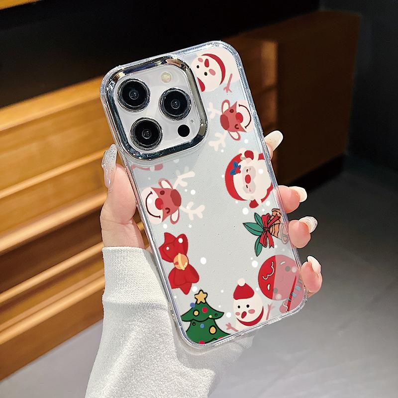 Χαριτωμένη Θήκη Τηλεφώνου Άγιος Βασίλης Καλά Χριστούγεννα Για iPhone 16 Pro Max 15 Pro 14 13 12 11 Χιονάνθρωπος Με Σχέδιο Ελαφιού Μαλακή Λεπτή Αντικραδασμική Προστασία Φακού Διάφανη Κάλυψη
