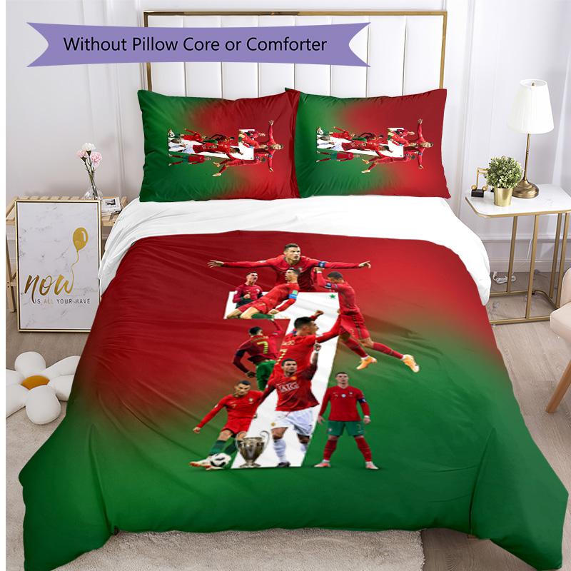 Set Biancheria da Letto Stampata Calcio Portogallo 3 Pezzi Set Copriletto Traspirante Accogliente come Regalo per la Casa Nuova o per le Feste