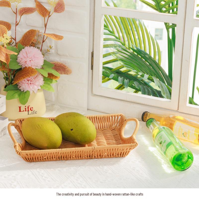 Rattan Weave Fruit & Bread Tray - Snack & Vegetable Storage Basket