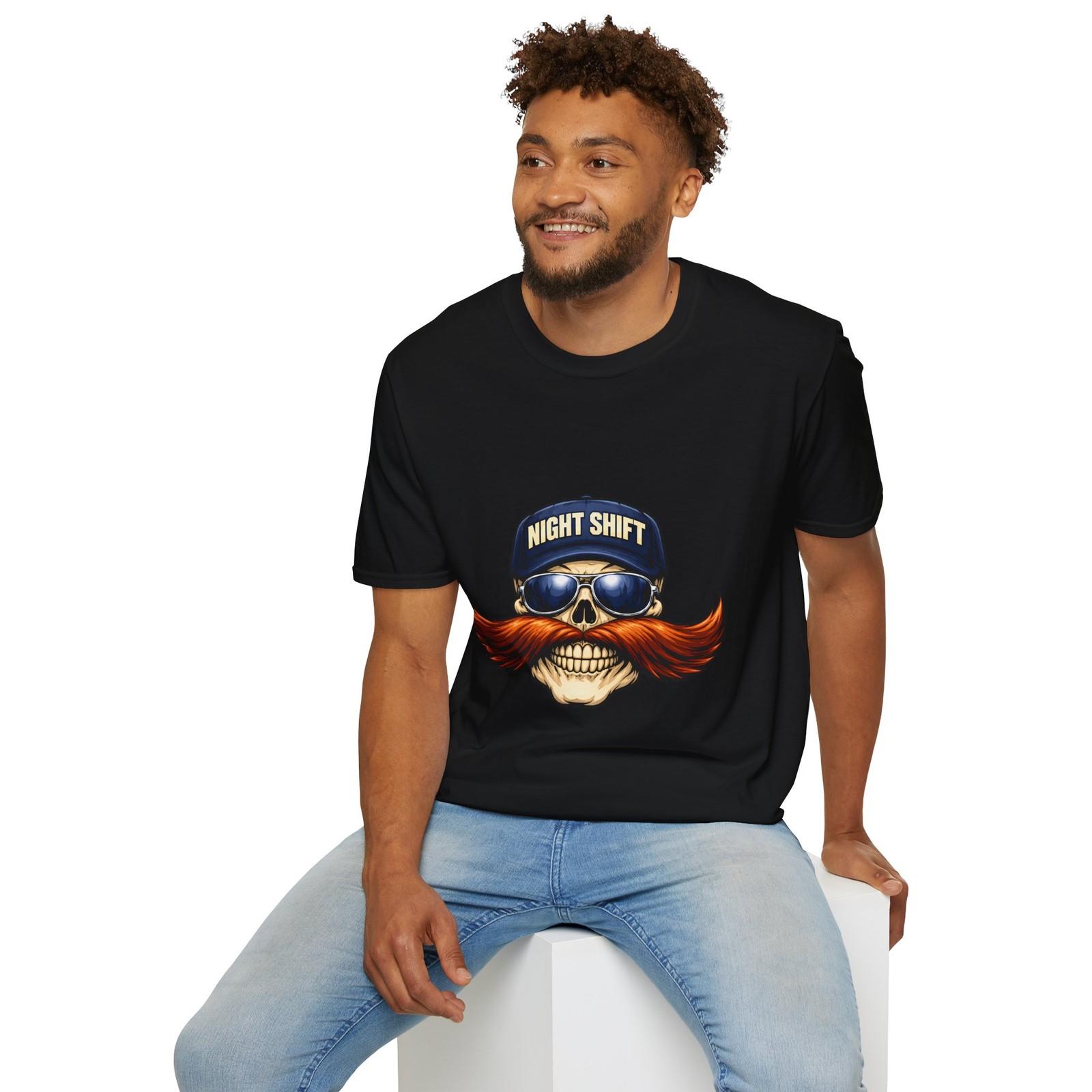 Trucker Skull Night Shift Driver Mustache Sunglasses Unisex Softstyle T-Shirt S разноцветный