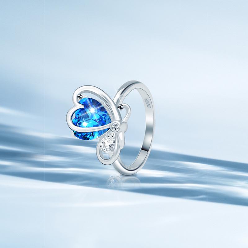 

Baoyilong European & American S925 Silver Austrian Crystal Butterfly Ring for Women Size 7