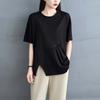Dimanaf 2025 Summer Plus Size Tops Cotton O-Neck T-Shirt Solid Asymmetrical Women Short Sleeve Loose Tees