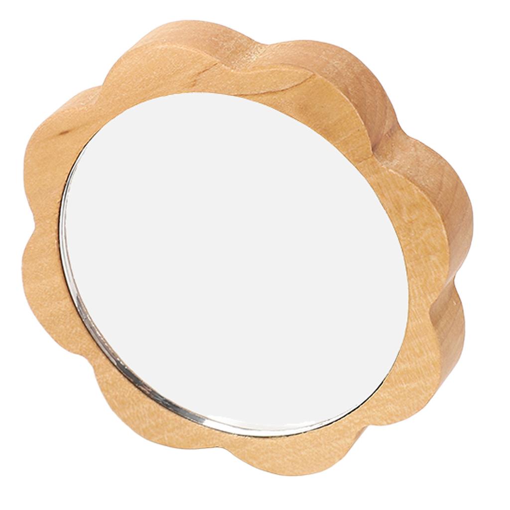 Wood Framed Makeup Mirror Glass Fashionable Handheld Small Round Cosmetic Mirror for Women