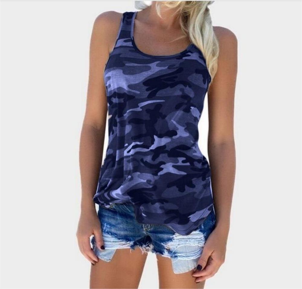 New Women s Clothing European and American Summer Camouflage Fashion Versatile Sleeveless Tank Top XL