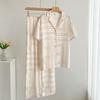 11 Summer ice silk thin pajamas women's short-sleeved trousers cardigan large size light luxury high-end sense can be worn outside loungewear cover