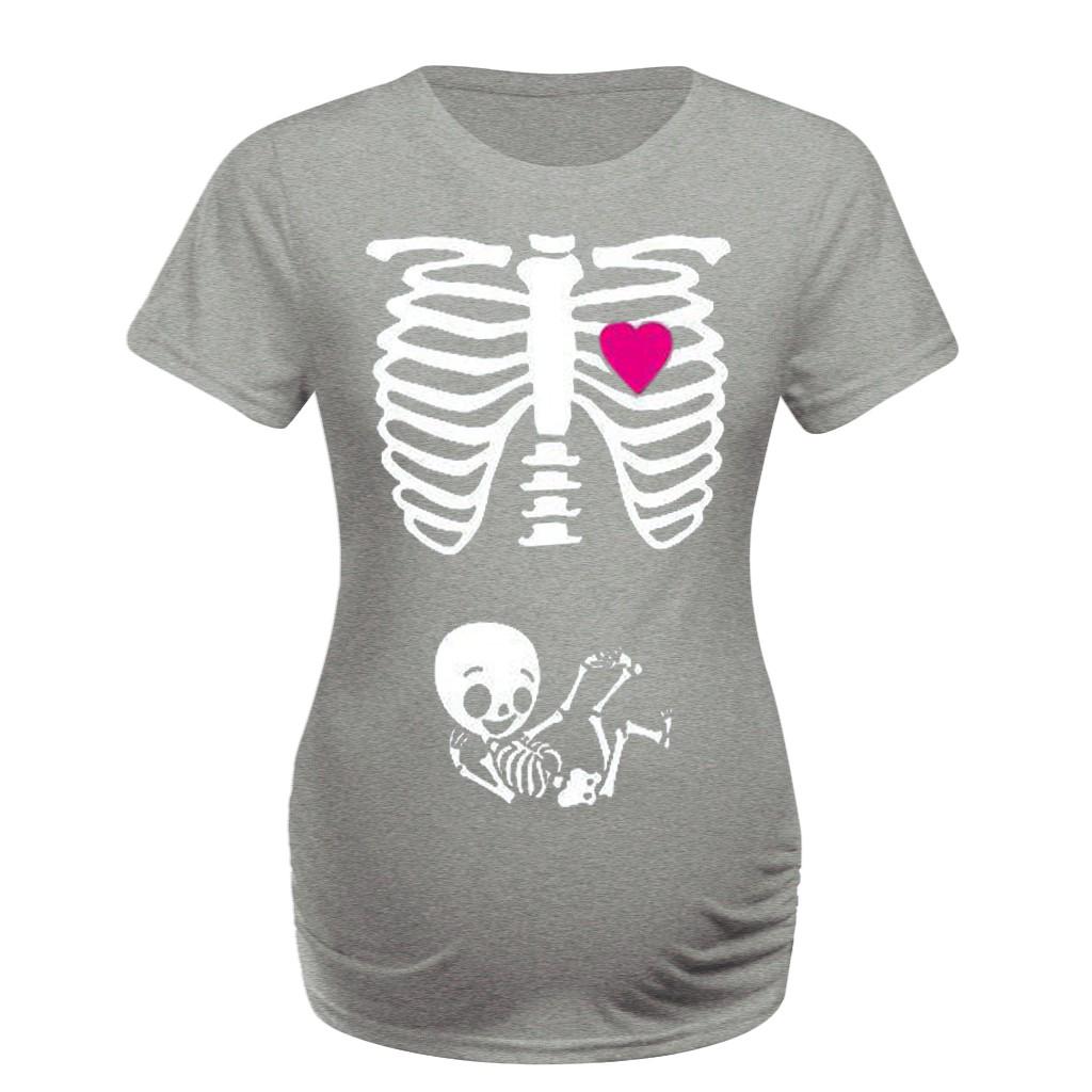 Women Maternity Pregnant Skeleton Print 