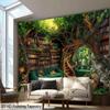 2D Magical Treehouse Library Tapestry Enchanted Forest Reading Nook Wall Hanging