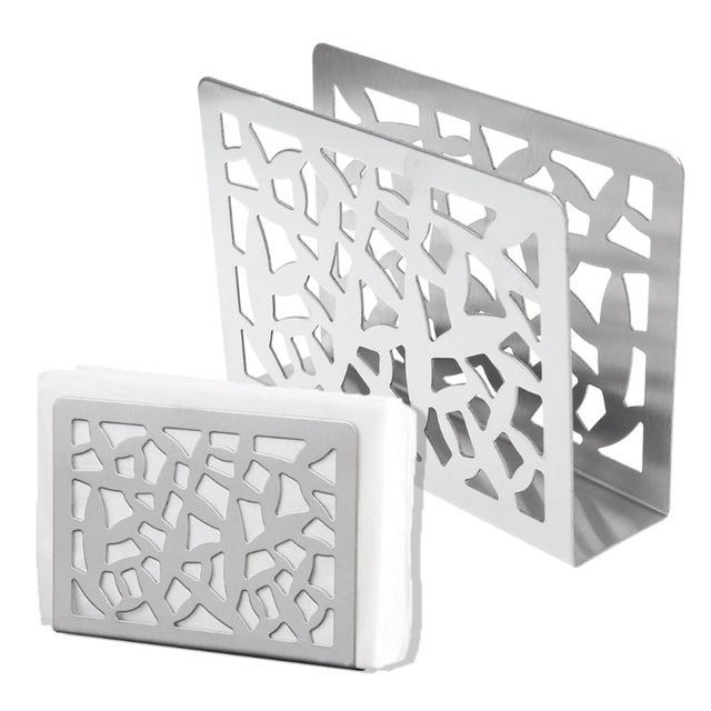 Nová krabička na ubrousky z nerezové oceli Držák na ubrousky Příbory Dutý design Dekorace stolu