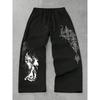 Gothic Fallen Angel Printed Wide Leg Pants Aesthetic Wide Leg Pants Suitable for Men's Y2K Streetwear In Autumn and Winter