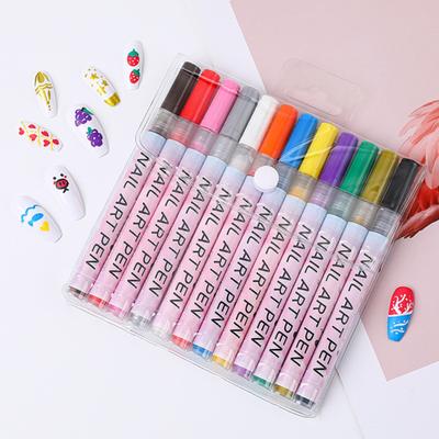 12 Farben Nail Art Stift Set Gel Malerei Liner Stift Wasserdicht Schnelltrocknend DIY Nagelmarker Graffiti Punkt Gelstift für Zuhause Salon