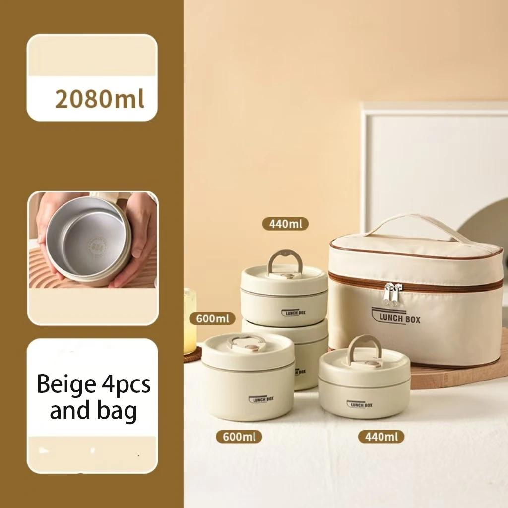 304 Stainless Steel Insulated Lunch Box Stackable 3 Separate Microwave Bento Box Sealed Leak Proof Soup Bowl Office Lunch-box