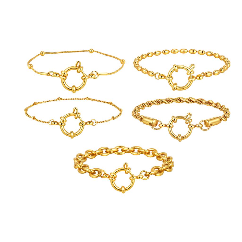 Fashion Stainless Steel Bubble Buckle Gold Bracelet Twist Chain Bead Separator Chain Round Snake Chain Nc Chain Women'S Jewelry 2465