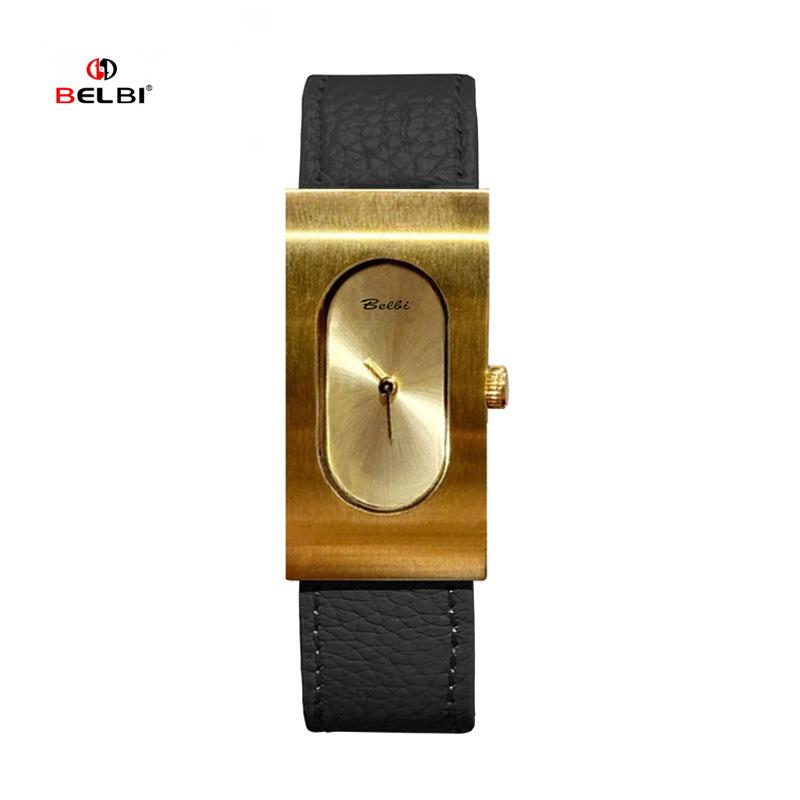 BELBI Reloj de Cuarzo Retro para Mujer con Caja Larga Correa de Cuero Genuino Esfera Oval Minimalista Caja Rectangular Delgada Elegante Reloj de Pulsera para Vestir Regalo Para Mujeres