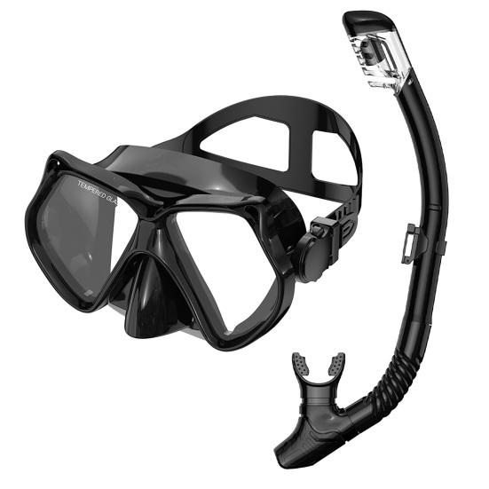 Schnorchelmaske mit Trockenschnorchel, Auslaufsichere Anti-Beschlag Panoramische Tauchmaske & Schnorchel Set, Wasserdichte Schnorchelausrüstung für Erwachsene