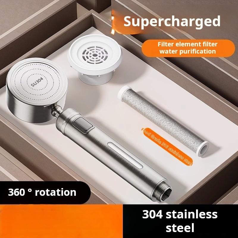 304 Stainless Steel High Pressure Shower Head, Filtered Anti-Scald Bathroom Spray Nozzle with Booster, Durable Rainfall Showerhe