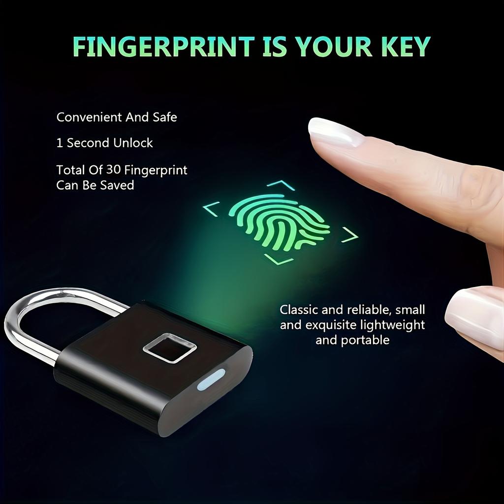 1pc Mini Smart Fingerprint Padlock, Security Door Lock, Total Of 10 Fingerprint USB Rechargeable Lock For Suitcase Luggage