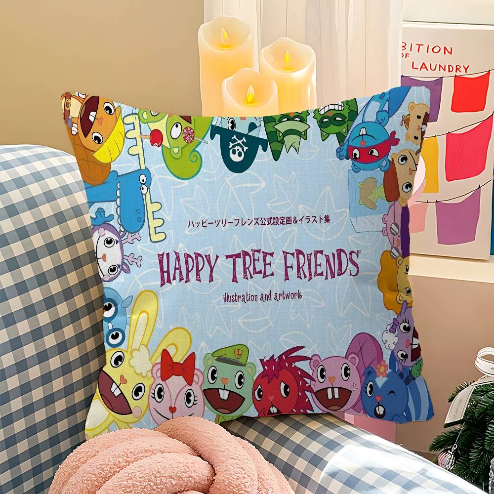 Happy Tree Friends Pillow Covers Cartoon Sofa Decorative Home Double-sided Printing Short Plush Cute Cushion Cover