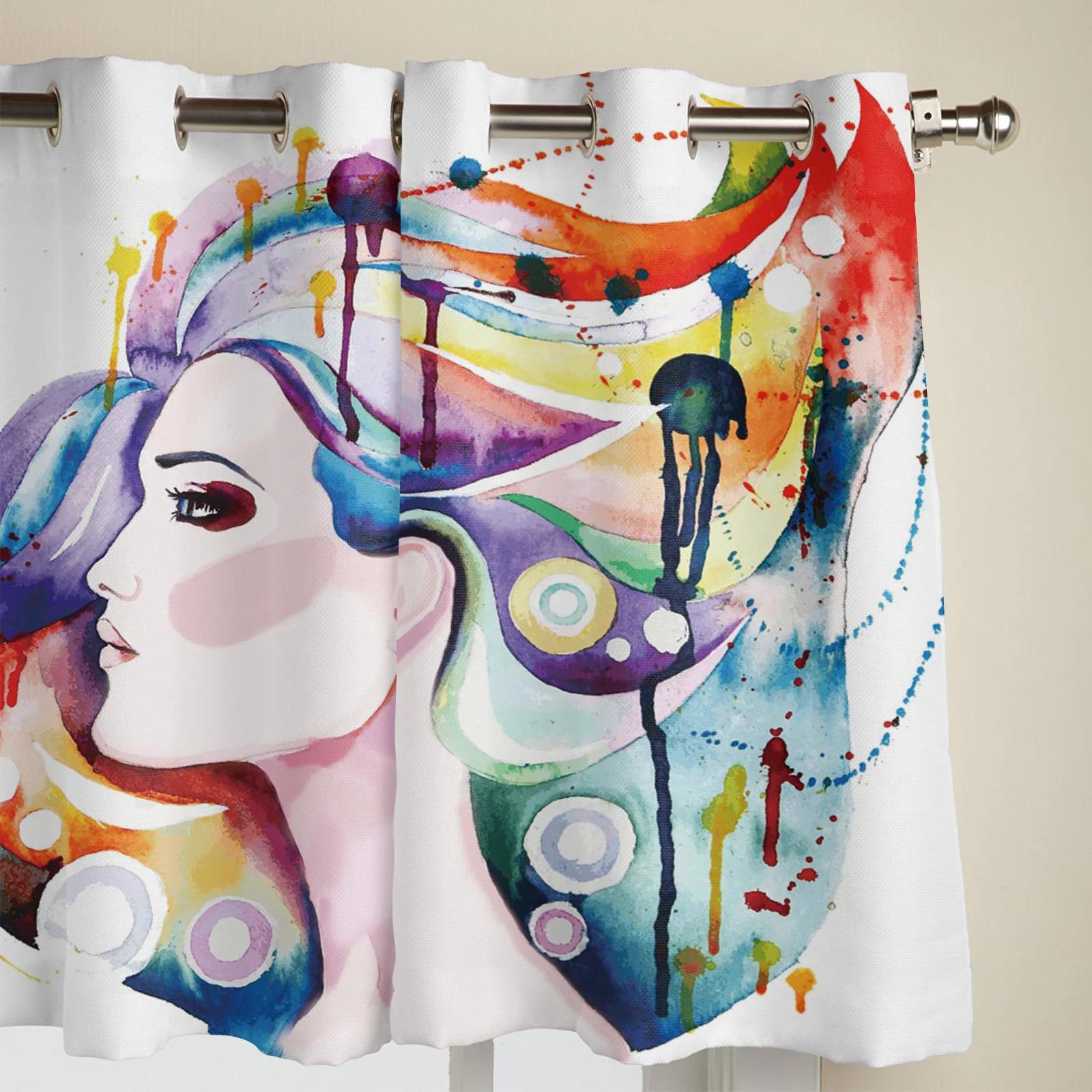 Женщина Волосы Всплеск Чернила Искусство Окна Шторы Гостиная Спальня Оконные Обстановки — фото 4