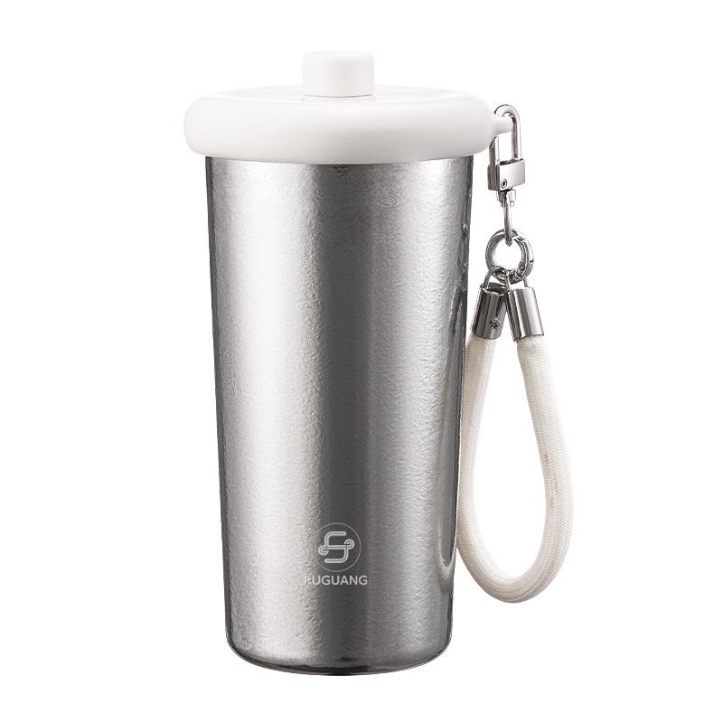 Fuguang Women's Pure Titanium Insulated Coffee Cup with Straw - Portable, High-Value Water Cup for Car Use, Gift-Ready with Printing.