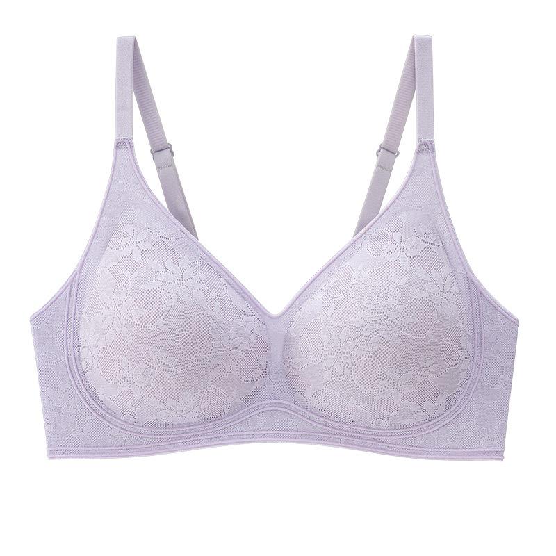 Lace seamless underwear women's small breasts gather anti-sagging fixed cup jelly soft support pull-up bra summer thin