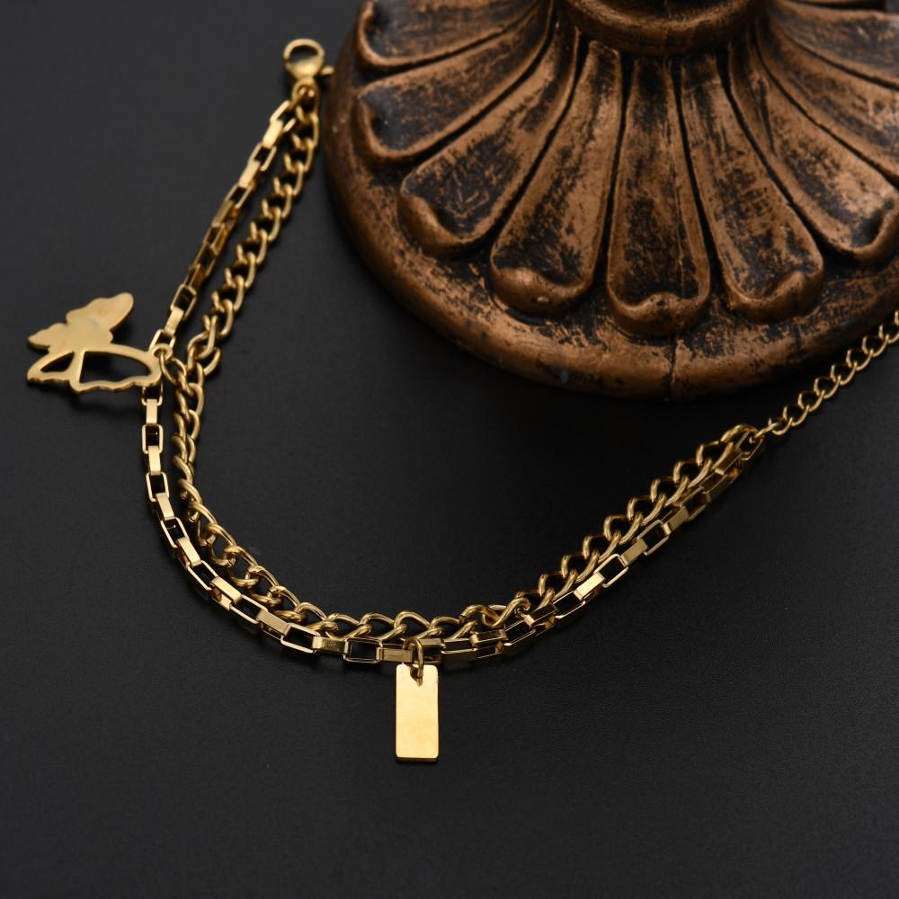 JewelryTop Noble 18K Gold Copper Charms Bracelets Double Chain for Lady Women Men Wedding Girl 18+5cm Original