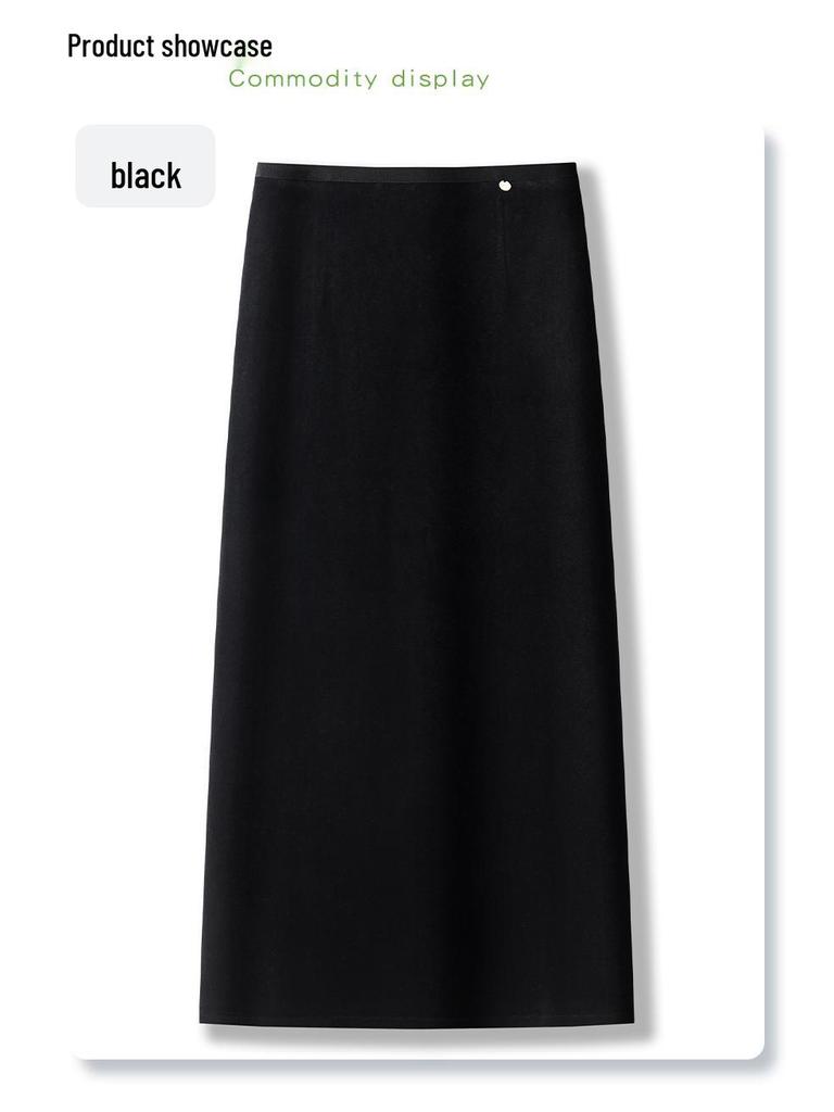 Women's Black Velvet Midi Skirt 2024: Autumn/Winter Elegant Drape Style