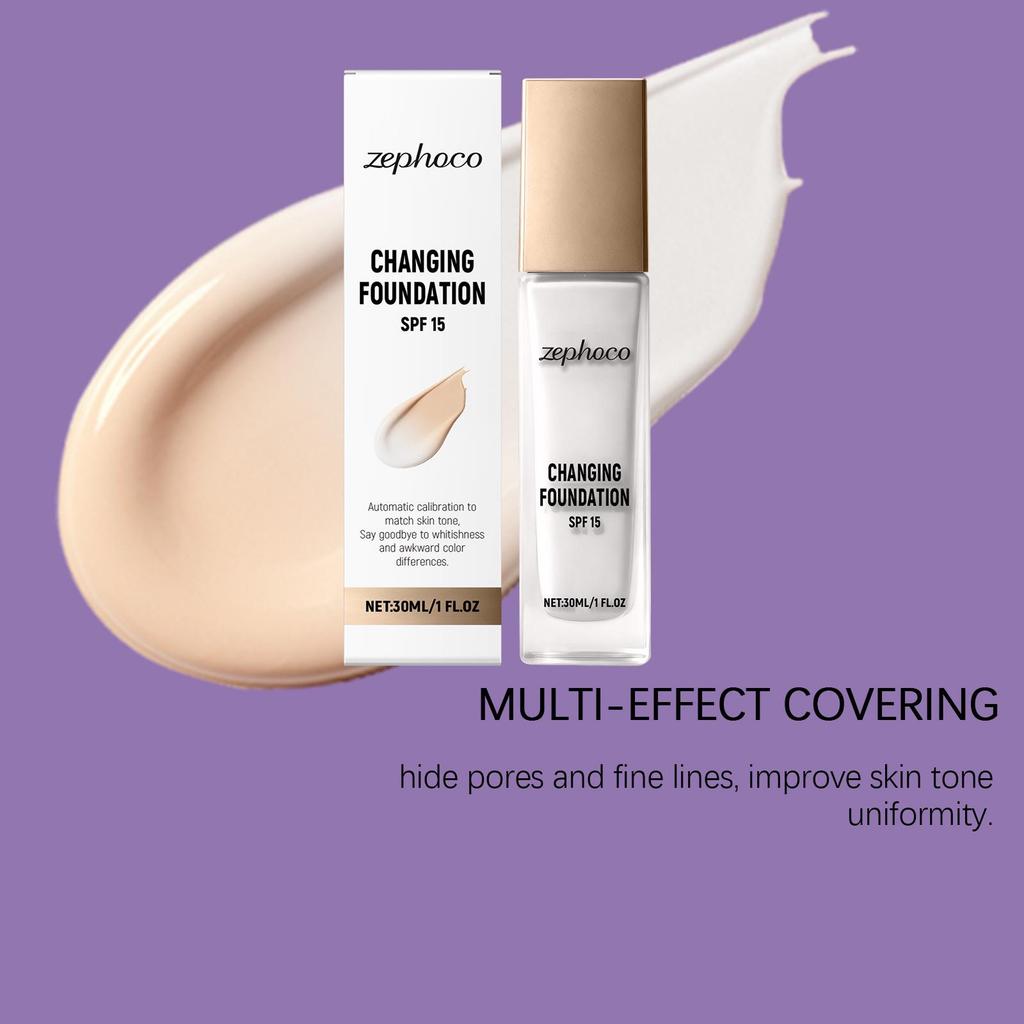 Zephoco Thermo-chromic Color-Correcting Liquid Foundation: Light, Hydrated, Natural Finish with Excellent Concealing Properties.