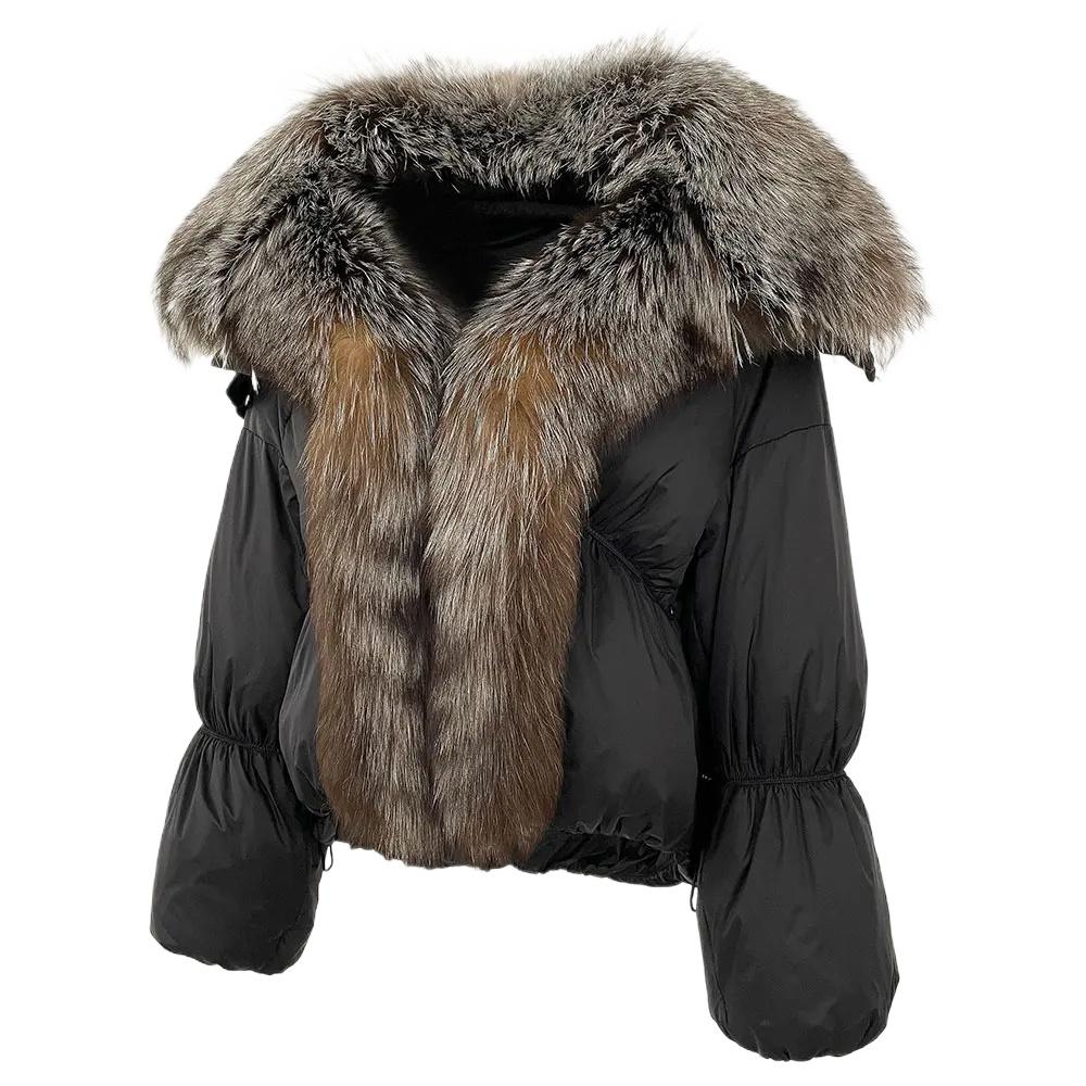 OFTBUY Winter Jacket Women Big Real Fox Raccoon Fur Collar Natural Warm Duck Down Coat Short Outerwear Streetwear Loose Casual