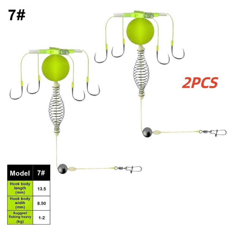 String Haak Visaas Kooi Vier Haken Koolstofstaal Lijn Groep Voeder Loodje Dobber Scherpe Vis Lente Vangst Kooi Zee Gereedschap 2PCS 7#