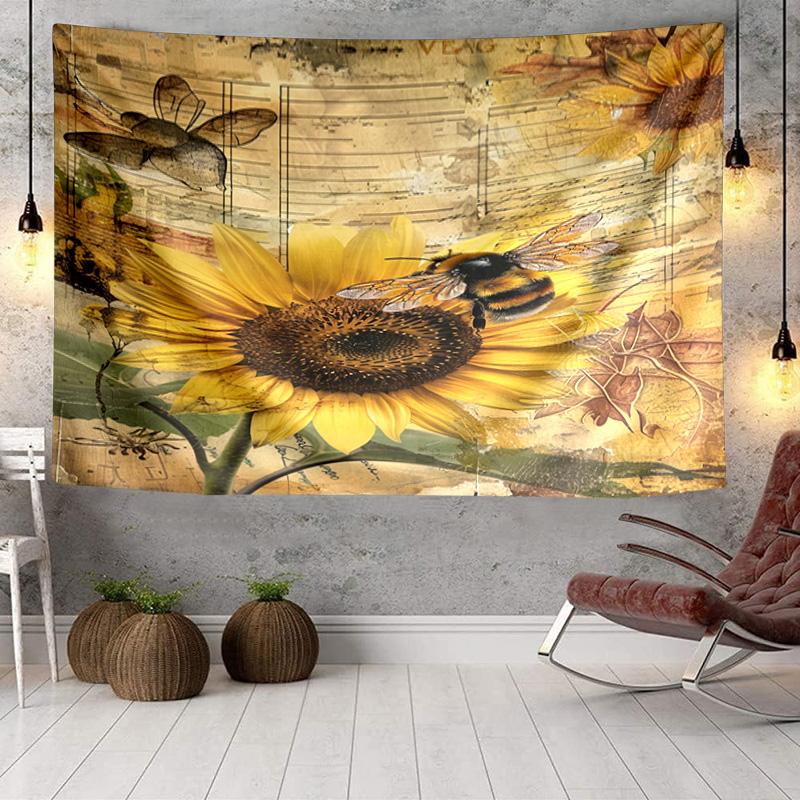 Bumblebee And Sunflower Tapestry Room Decoration Wall Hanging for Living Room Bedroom, Dormitory, Birthday and Christmas Gifts
