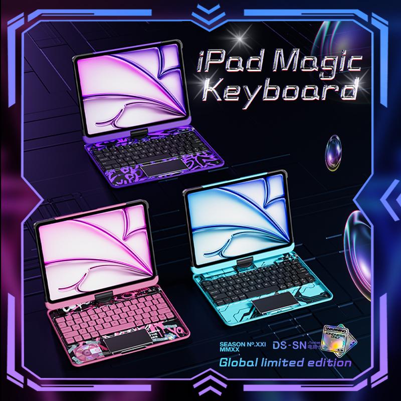 2025 Newest Y2K Transparent Keyboard case for iPad 11 Inch 360 Degree Rotation with Pencil Magnetic Charging for iPad Air 6th