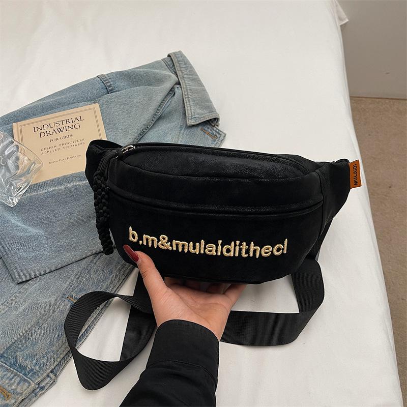 

Трендовая однотонная нагрудная сумка лето новая мода повседневная поясная сумка мужчины и женщины пары письмо сумка-мессенджер прилив чёрный