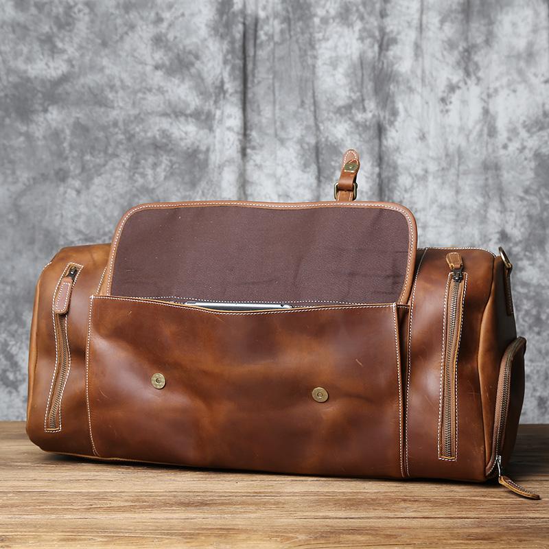 Vintage Genuine Leather Men's Travel Bag Crazy Horse Leather Duffel Bag Large Capacity Top-Layer Cowhide Handbag Crossbody NZPJ