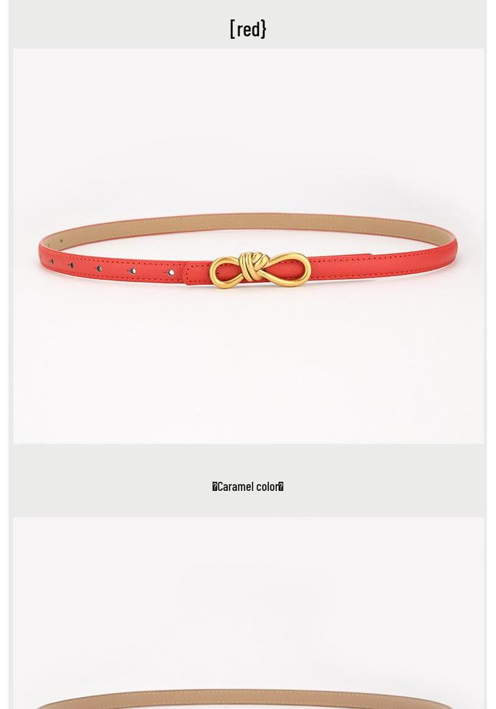 2025 Women's Versatile Genuine Leather Bowknot Waist Cinch - Thin Decorative Belt for Skirts and Shirts