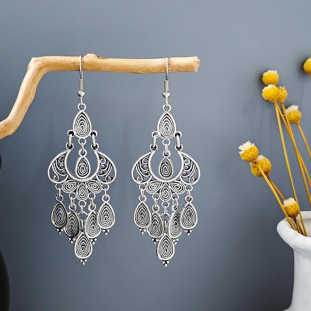 Bohemian Owl Bronze Filigree Earrings with Turquoise Tassels