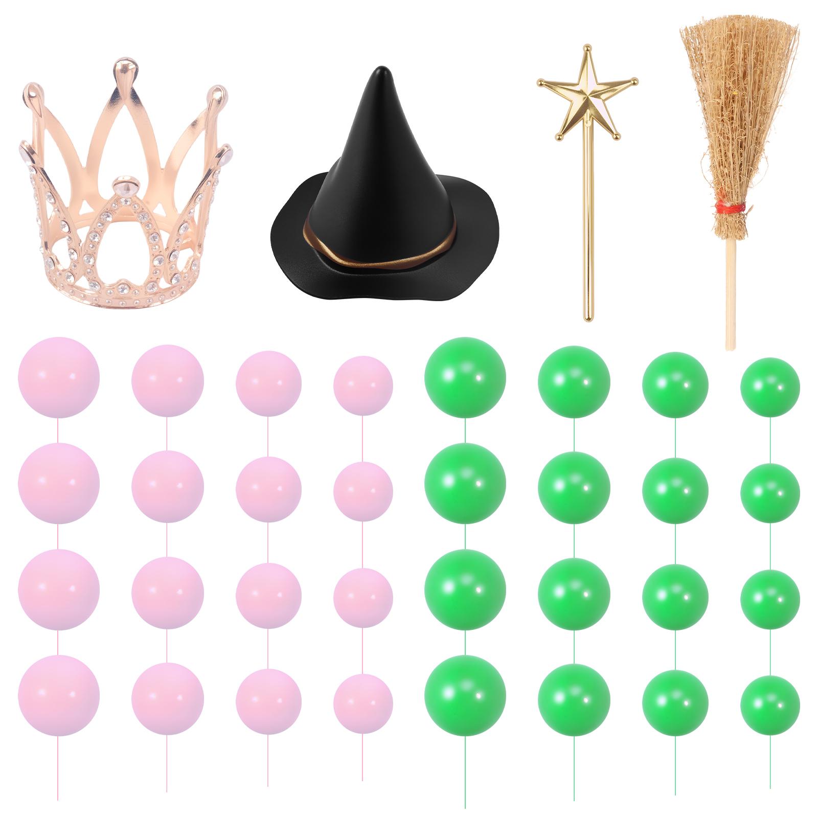 

44Pcs Ball Cake Toppers Set Witch Themed Broom Crown Wand Cake Toppers Stick Design for Birthday Christmas Halloween Party Decor