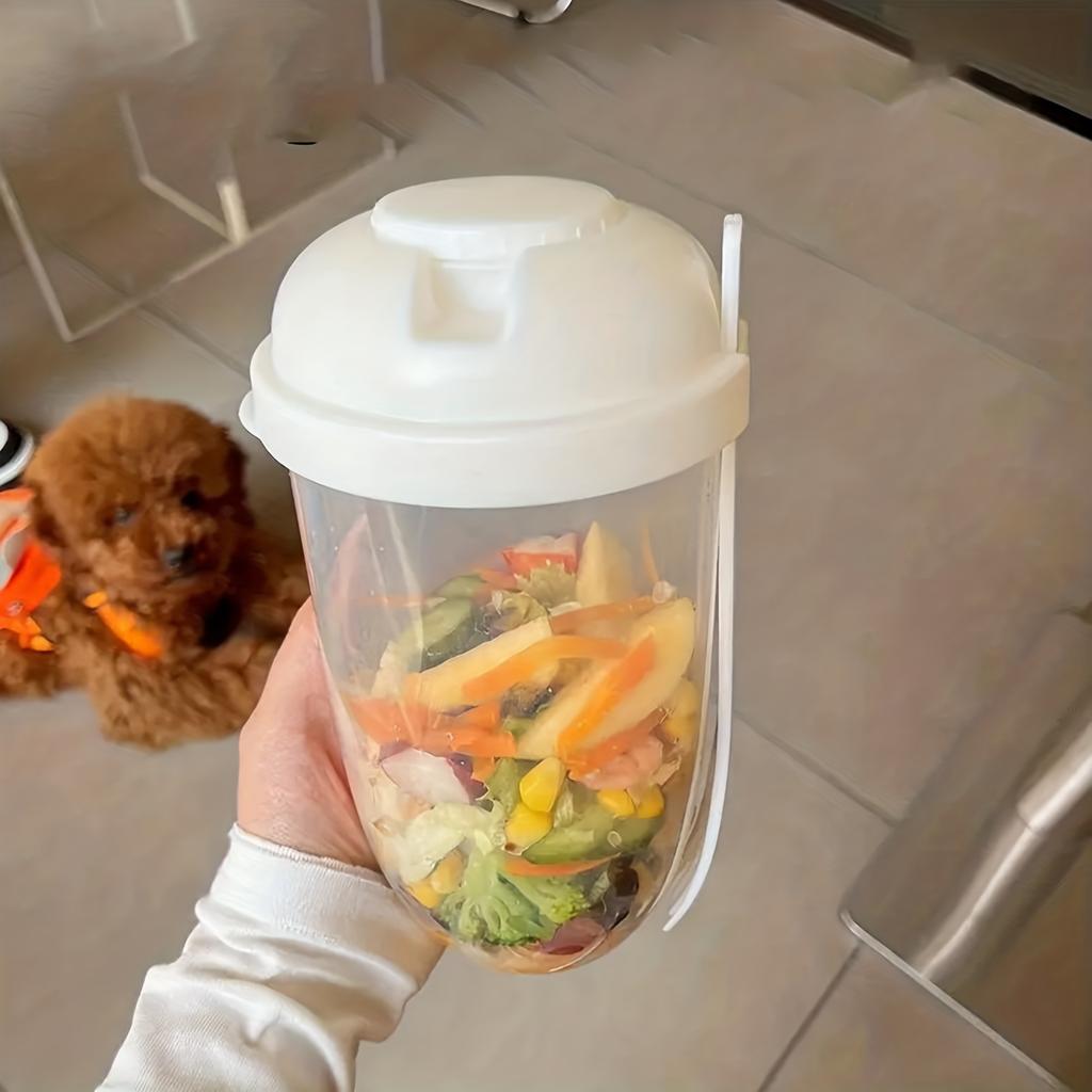 1pc, Salad Cup, Salad Meal Shaker Cup, Plastic Healthy Salad Container Wih Fork, Salad Dressing Holder, Salad Cup For Picnic Lunch Breakfast