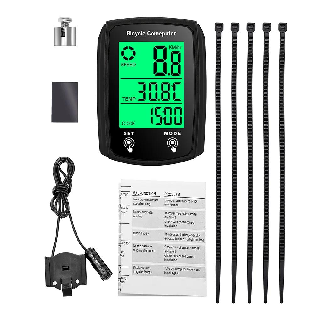 

New Wired Cycling Computer Waterproof Speedometer Odometer 19 Function Data Tracking Backlit Display Bicycle Monitor Accessories чёрный