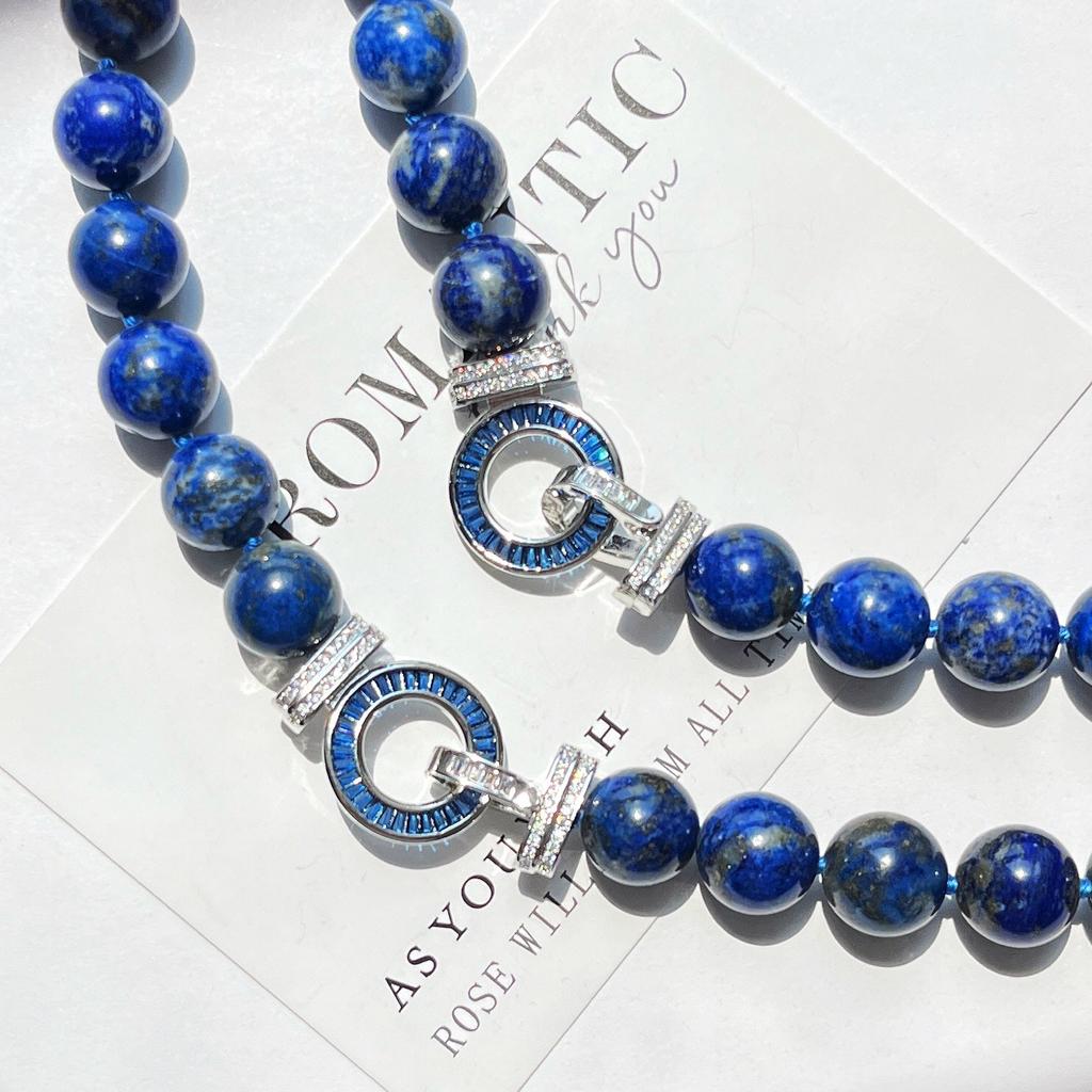 12Mm High Quality Large Particle Natural Lapis Lazuli Necklace Collarbone Chain