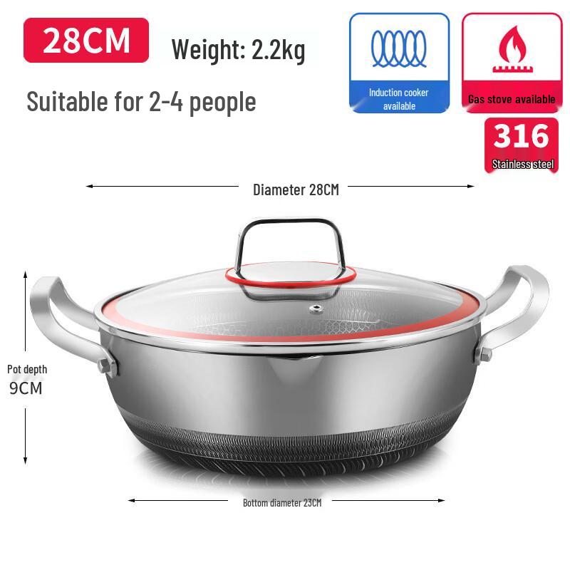 Zhishi Stainless Steel Double Handle Soup Pot with Lid