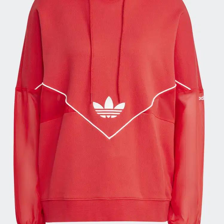 adidas סווטשירט מקורי בצבע אחיד עם לוגו, קפוצ'ון עם שרוכים, שרוול ארוך, לנשים, סווטשירט, אדום, IC5379