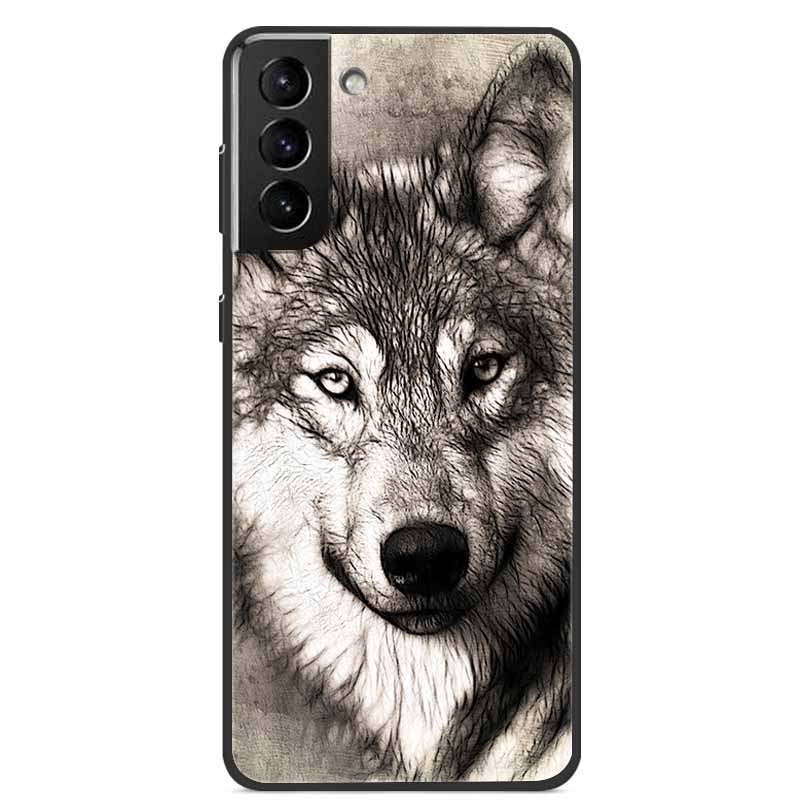 For Samsung S22 Case Wolf Lion Cat Black Silicone Soft Back Cover Case For Samsung Galaxy S21 FE S22 Ultra Phone Case S 22 Funda