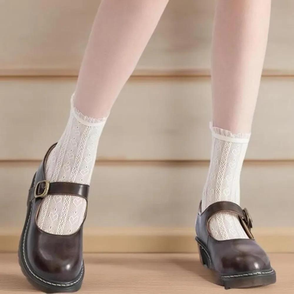 Schoolgirl pattern chiffon lace cute knee socks Milk White 3P/FREE
