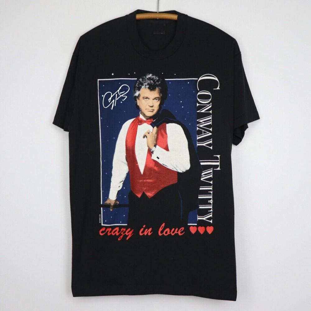 1990 Conway Twitty Crazy In Love Shirt Short Sleeve Black Unisex Unisex T-Shirt S