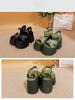 Johnature Genuine Leather Super High Heel Sandals Riveted Thick Soled Roman Women's Platform Shoes