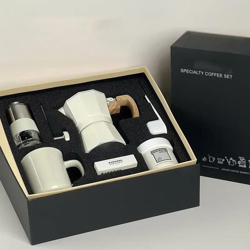 Espressokoker Moka Pot Manuell Kaffekvernsett Kaffekanne Vintage Trehåndtak Kaffekjele Utendørs Camping Kaffeutstyr