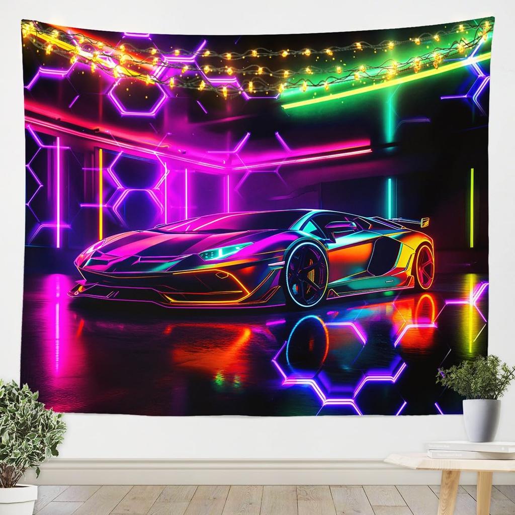 Japanese Car Tapestry, Fuji Mountain and Cherry Blossom Print Wall Hanging for Bedroom, Living Room and Aesthetic Decor