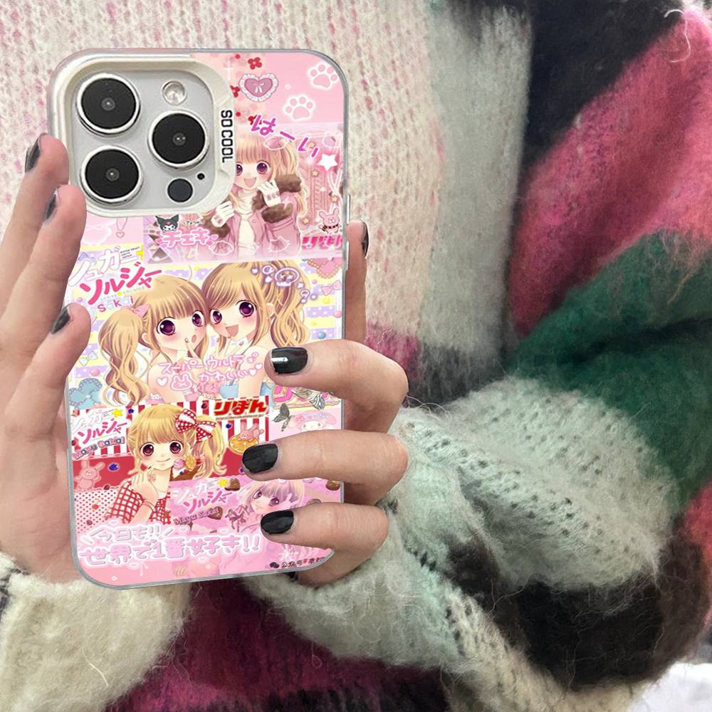Japanese Cute Girls Y2K frosted Phone Case For iPhone 17 16 15 14 Plus 13 12 11 Pro Max X Xs XR Silver Hard Cover